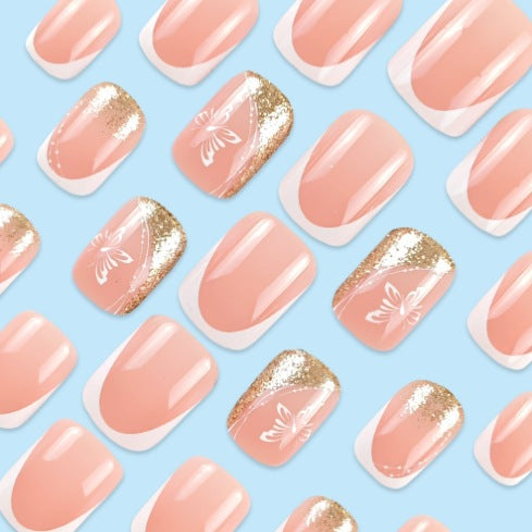 Elegant French Tip Butterfly Nail Art Kalsten