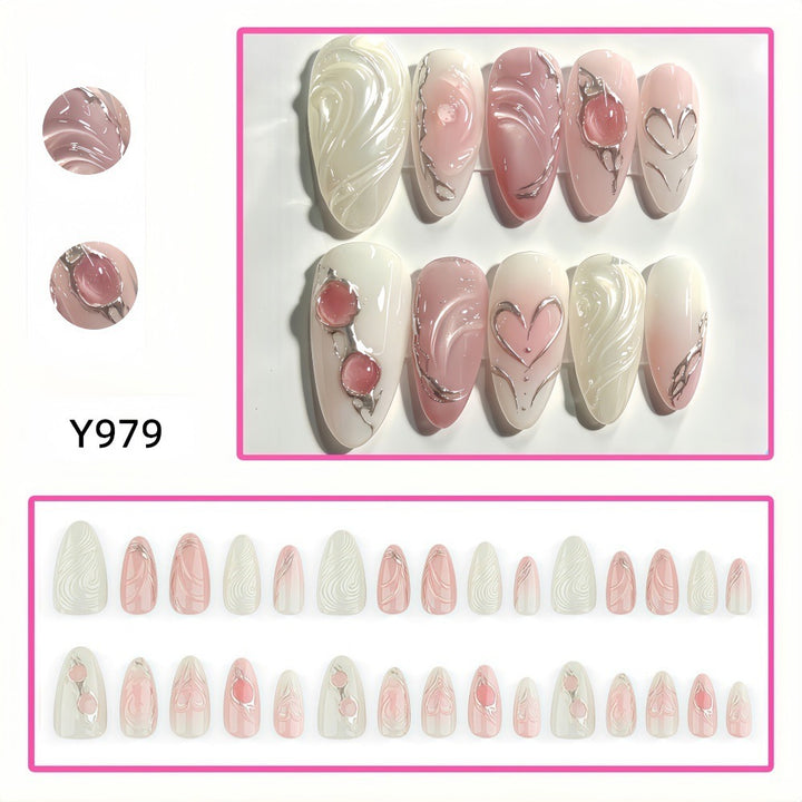Elegant artificial nails with sophisticated heart and wave patterns Kalsten