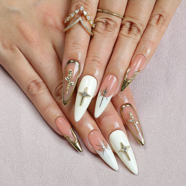Artificial nail set with elegant 3D decorations and luxurious accents Kalsten