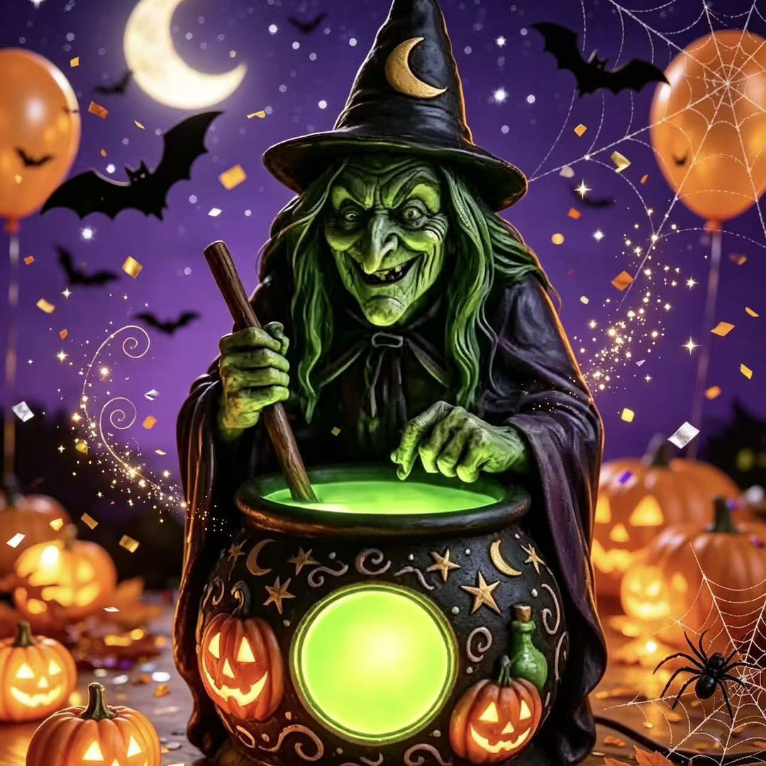 Decorative witch figure with cauldron Kalsten