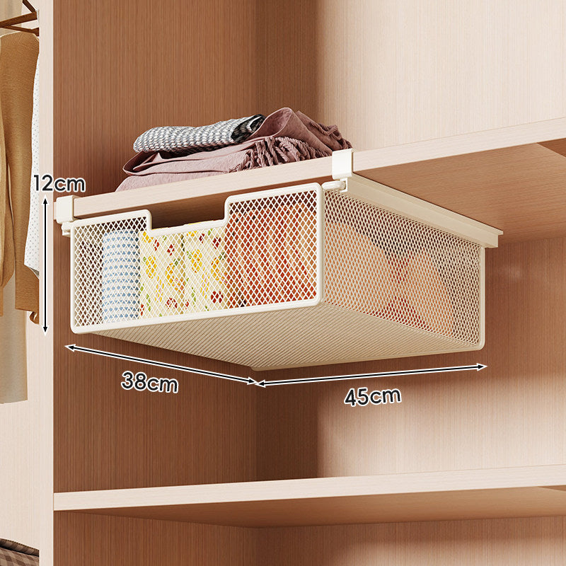 Retractable Under-Shelf Wire Mesh Drawer for Closet Organization