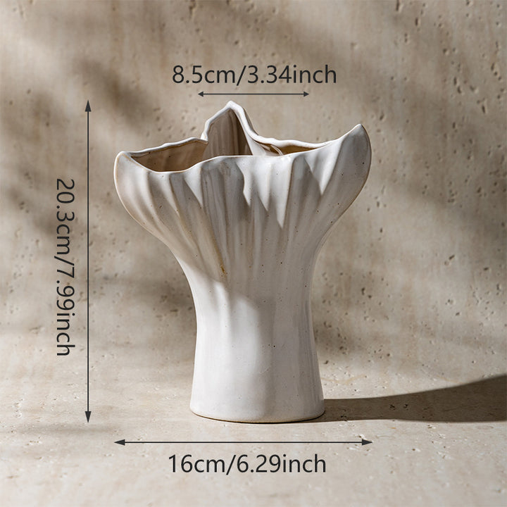Decorative Ceramic Table Vase with Ruffled Flower Petal Edge