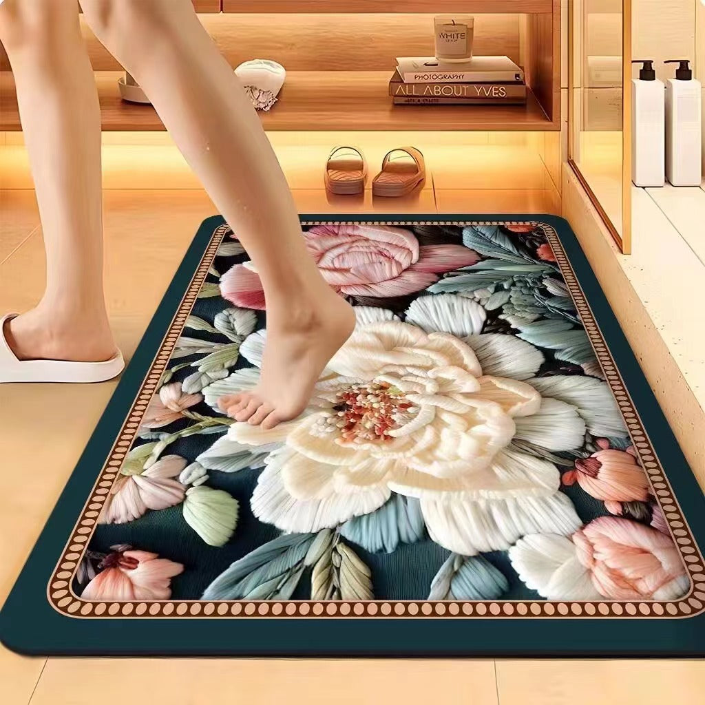 Floral-Embossed Memory Foam Bath Mat Kalsten