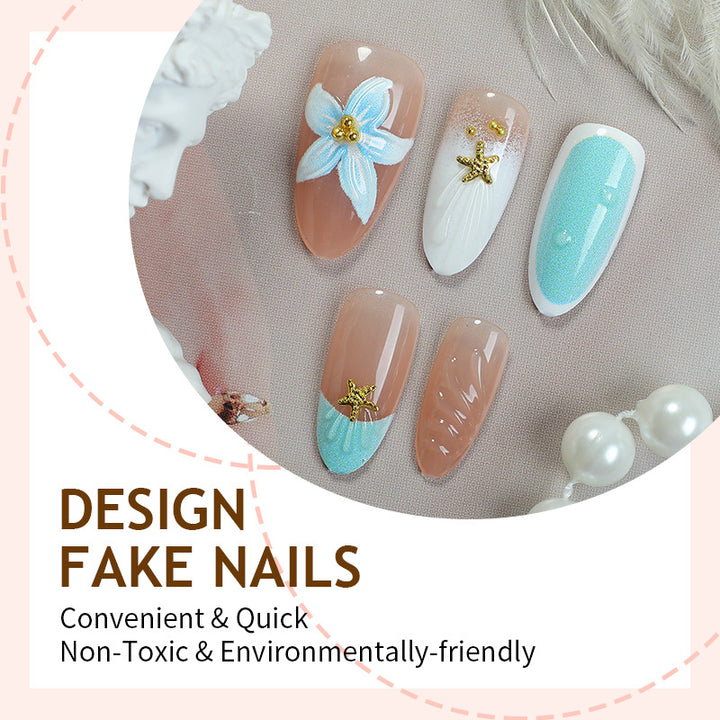 Artificial nail set with floral design and artistic embellishments Kalsten