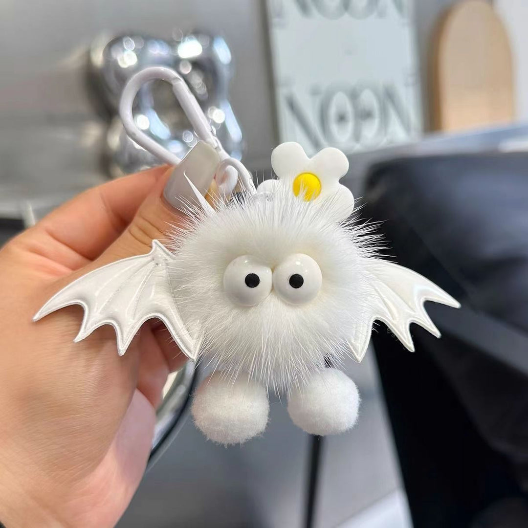 Plush keychain with bat motif