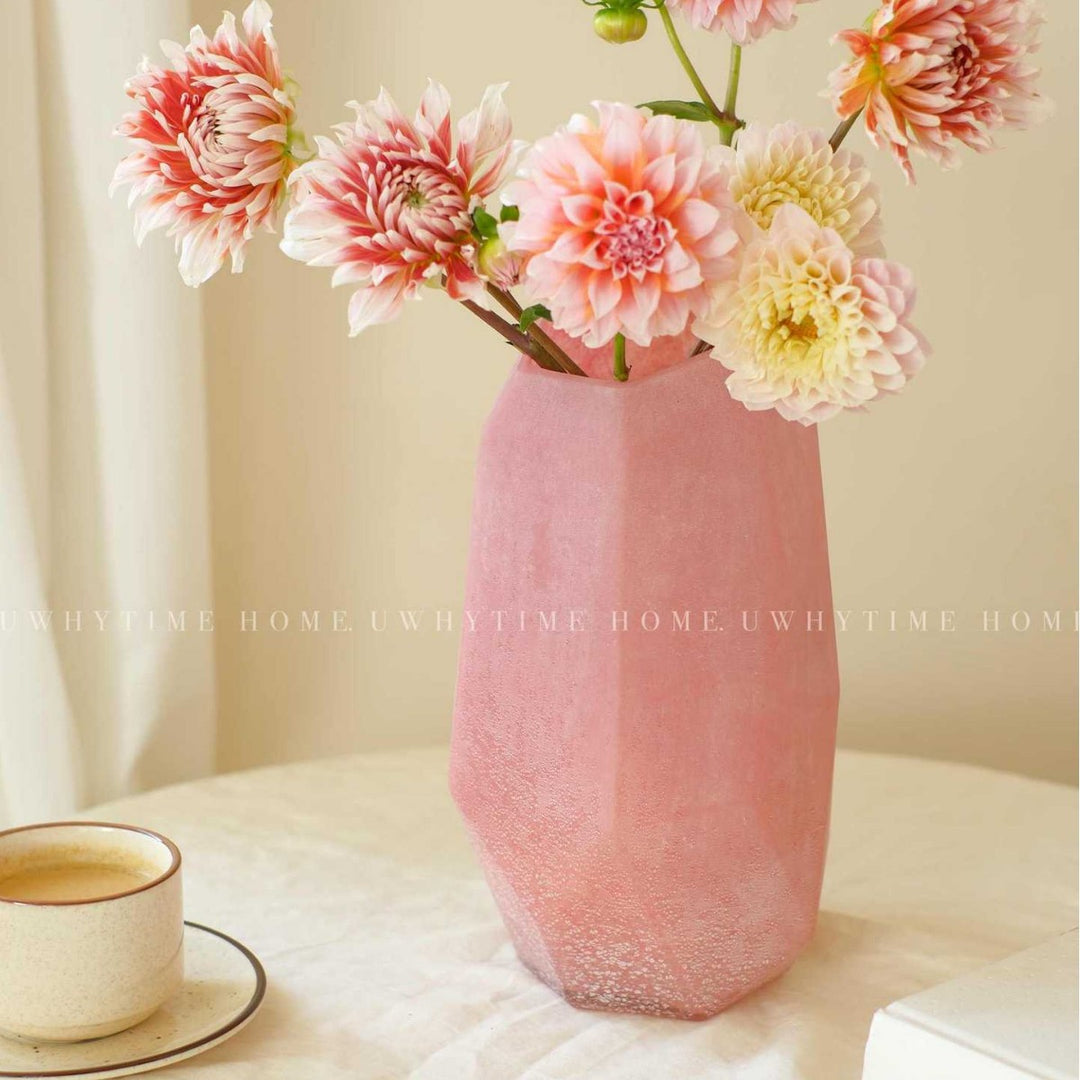 Geometric Matte Ceramic Tall Table Vase with Faceted Base Kalsten