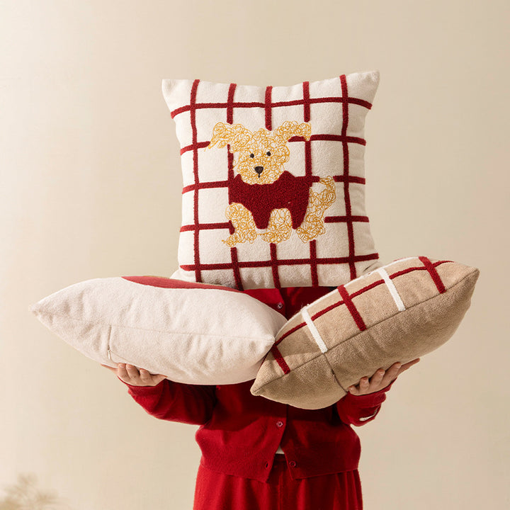 Decorative pillow with embroidered dog apple motif and soft terry cover Kalsten