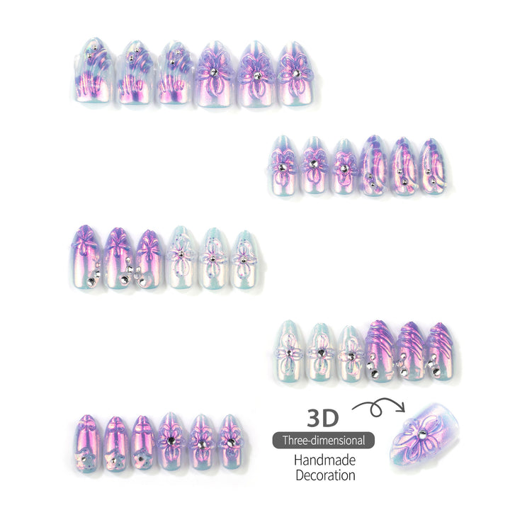 Iridescent Floral Press-On Nail Art Set