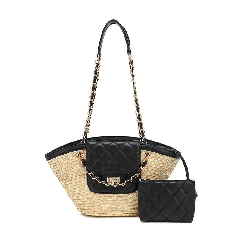 Chic Quilted Straw Handbag