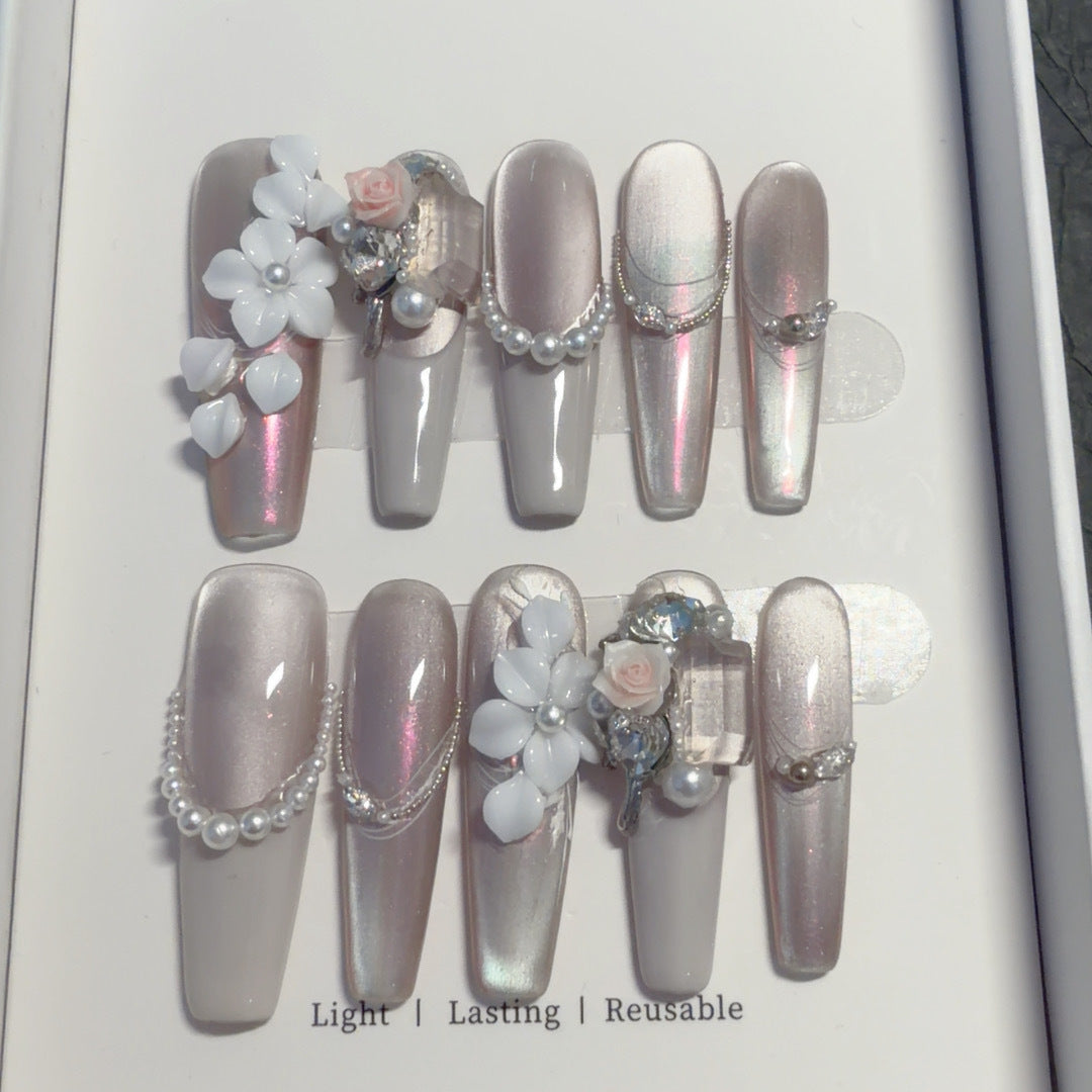 Floral Themed Rhinestone Nail Art Tips
