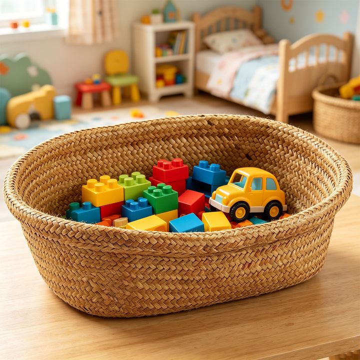 Unisex Oval Storage Basket made of Woven Natural Material Kalsten