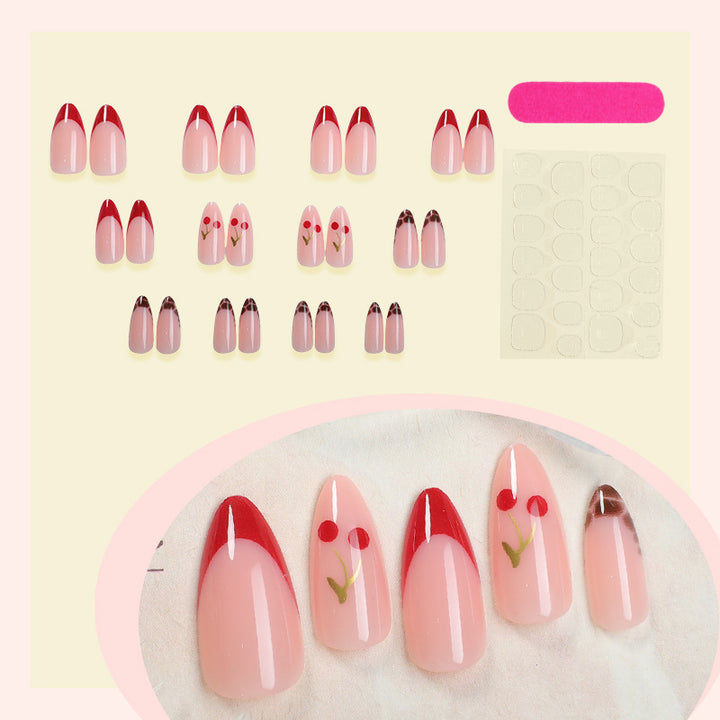 Artificial nail set with fruity cherry design and elegant gradient color Kalsten