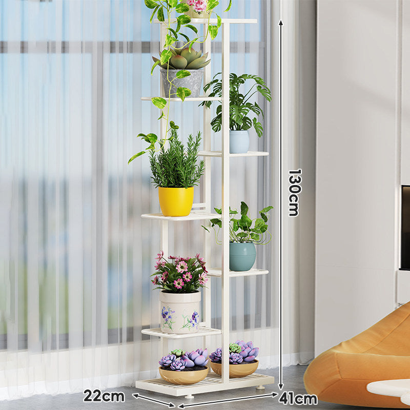 Indoor Multi-Tier Vertical Plant Stand with Slatted Base and Tiered Shelves