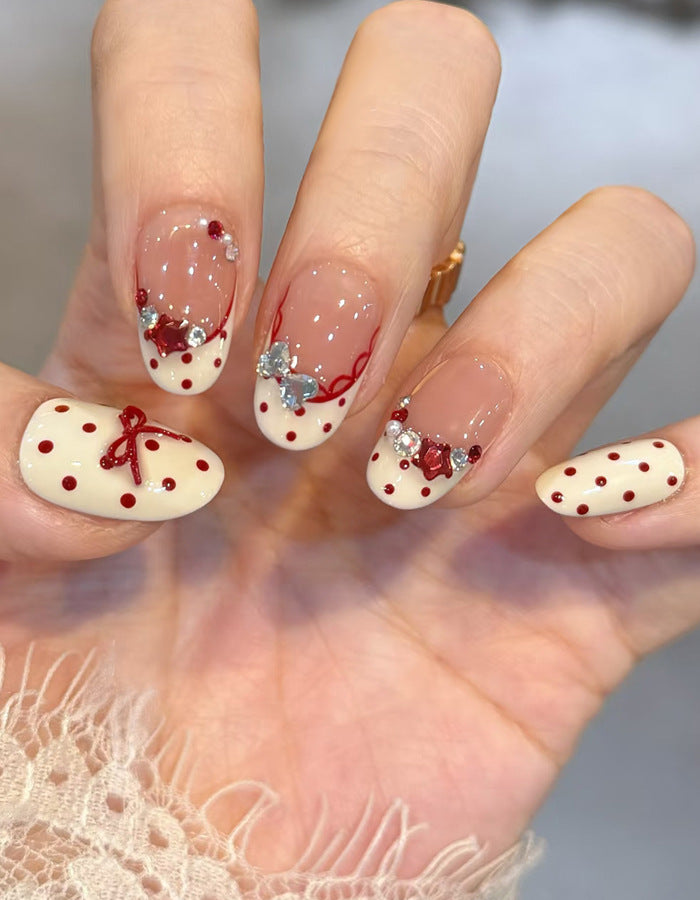 Artistic Press-On Nail Set with Bow and Floral Details Kalsten 1789389376