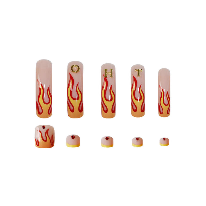 Flame-Patterned Press-On Nail Art Kalsten