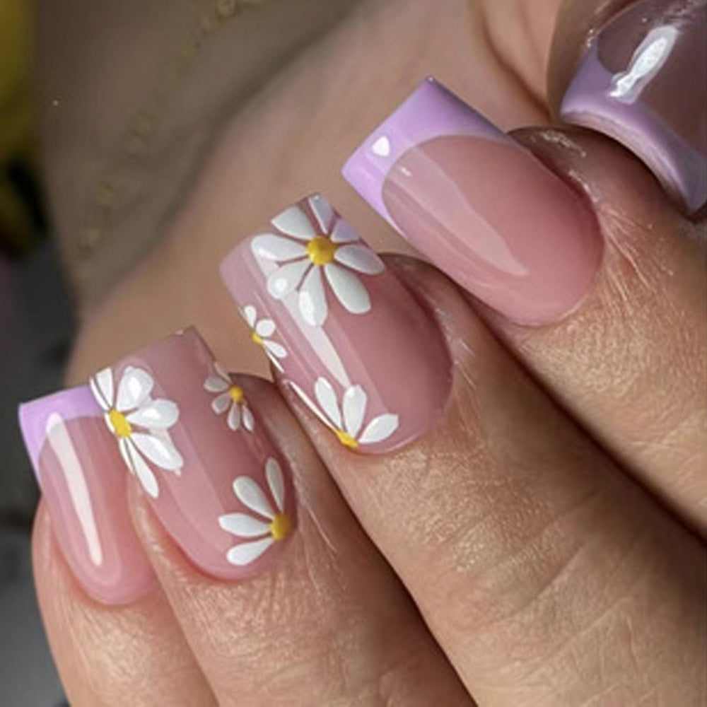 Floral French Tip Press-On Nails Kalsten