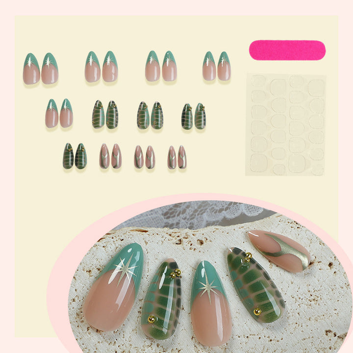 Decorative Press-On Nail Set with Unique Leaf and Ombre Designs kalsten