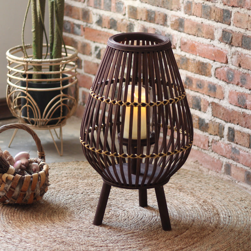 Stylish lantern made of rattan with wooden frame Kalsten