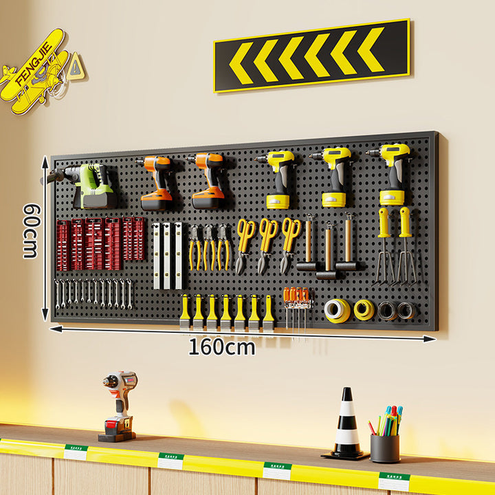 Wall-Mounted Perforated Metal Tool Pegboard Organizer with Magnetic Strip and Multi Hooks