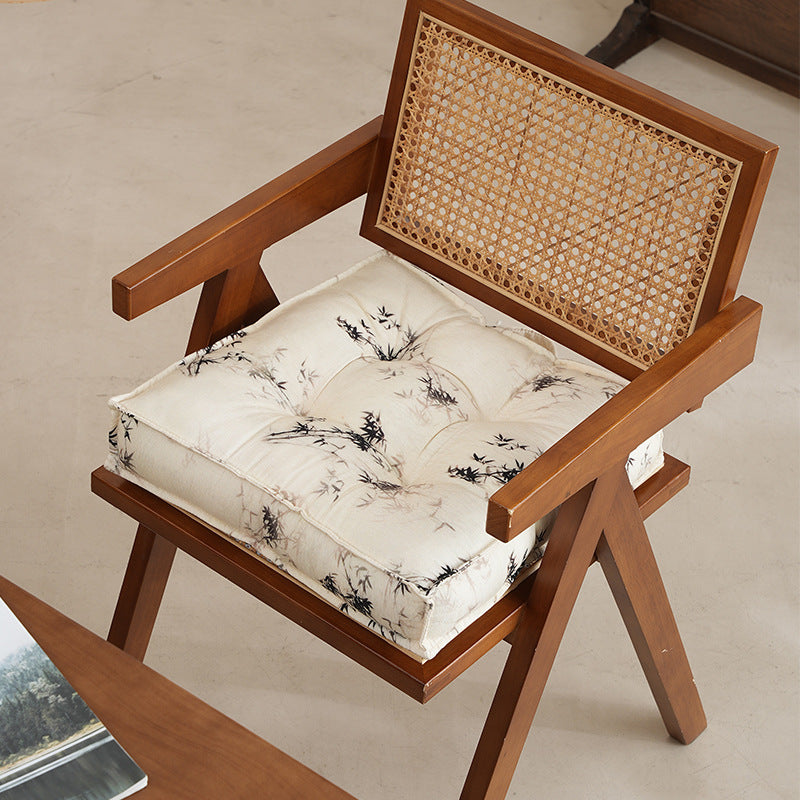 Padded square seat cushion with tufted stitching and fine bamboo print Kalsten