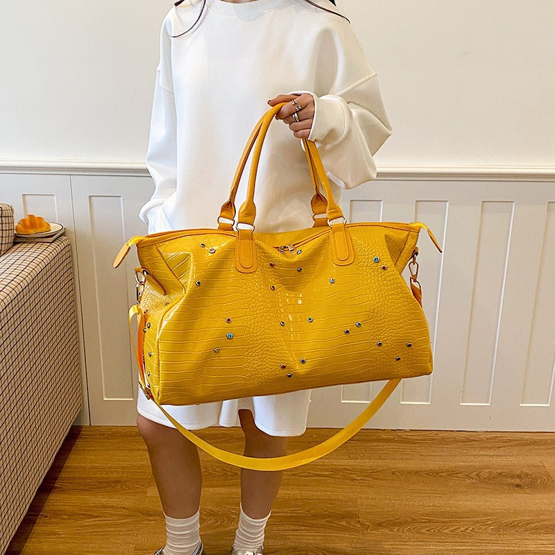 Stylish Crocodile-Texture Weekend Duffel Bag Kalsten