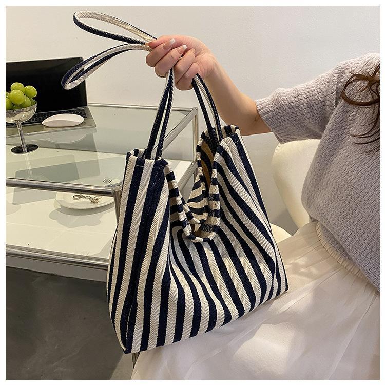 Casual Striped Canvas Tote Bag