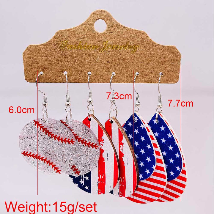 Women's nan set lightweight statement drop earrings made of wood-acrylic with hook closure and star-stripe motif Kalsten