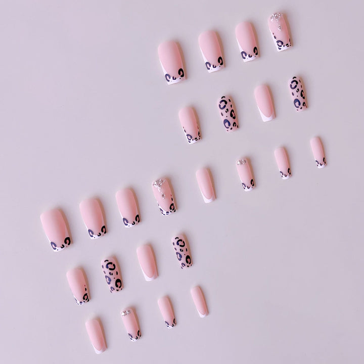 Acrylic Nail Set with Luxurious Leopard Motif and Elegant Glitter Accents Kalsten