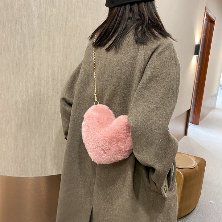 Stylish Heart-Shaped Plush Handbag