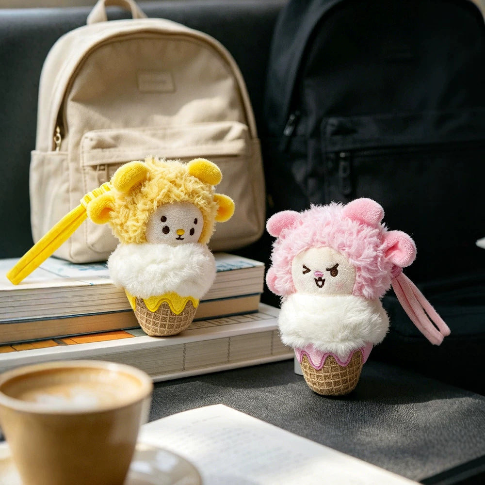 Plush Lion Ice Cream Bag Charm with Knotted Rope Strap Kalsten