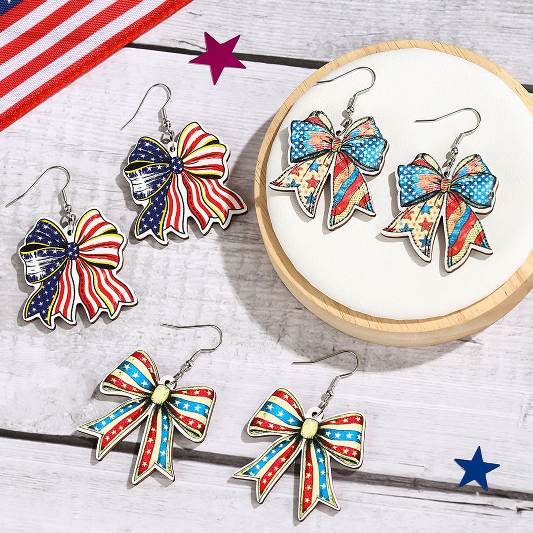 Ladies nan lightweight wooden earrings bow pendant with hook closure and vintage pattern Kalsten