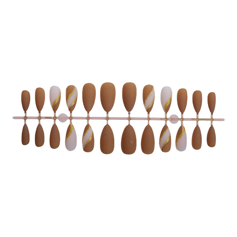 Elegant Press-On Nail Set with Decorative Gold Stripe Design Kalsten