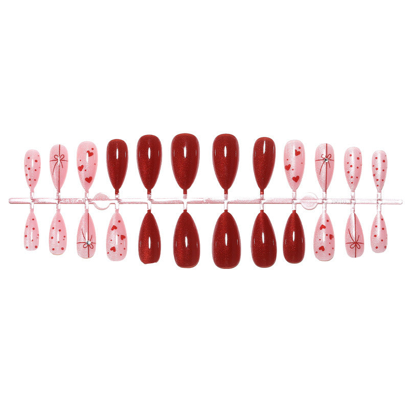 Decorative Press-On Nail Set with Heart and Bow Designs kalsten