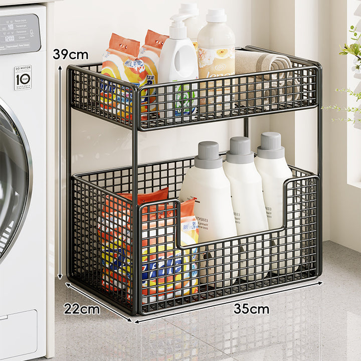 Compact Triple-Tier Wire Mesh Rolling Utility Cart with Locking Casters