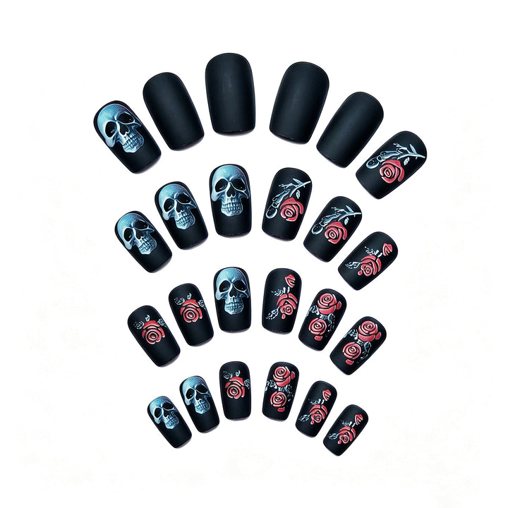 Creative nail art with skull and rose designs Kalsten