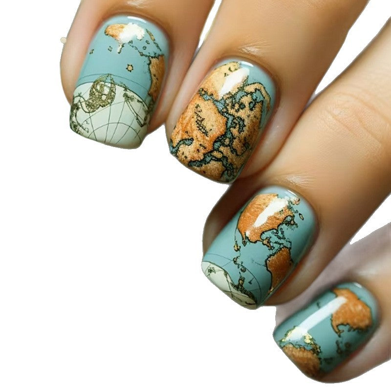 Artistic Map-Inspired Nail Art Kalsten