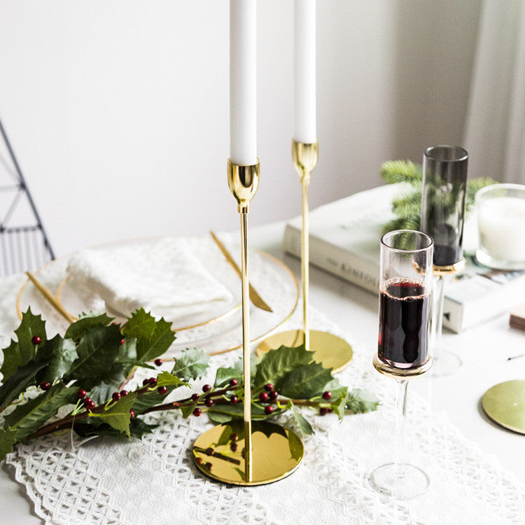 Modern Minimalist Taper Candle Holder Set with Polished Metal Finish Kalsten