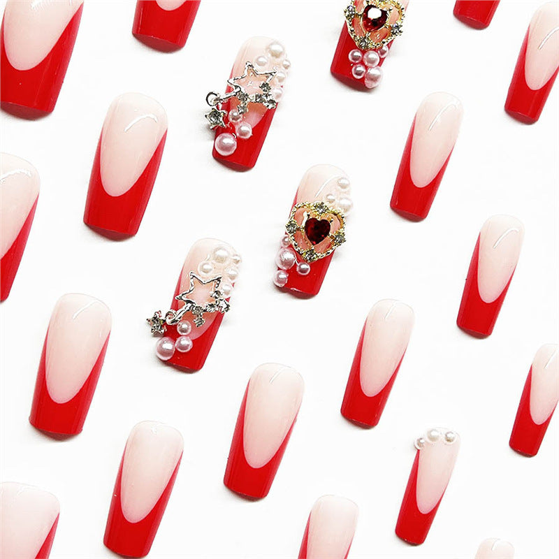 Decorative French Tip Press-On Nails with Pearl Accents Kalsten
