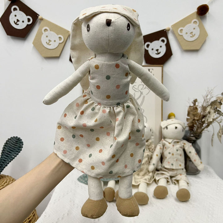 Linen Polka-Dot Pajama Comfort Bunny Doll with Long Floppy Ears