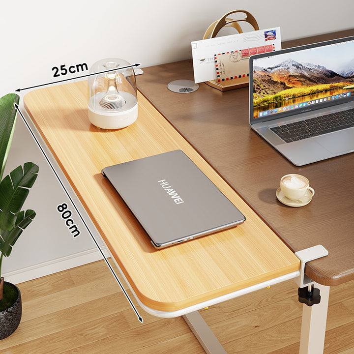 Clamp-On Bamboo Desk Extension Shelf with Adjustable Metal Clamp and Rounded Edge