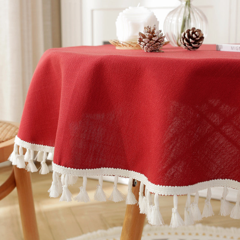 Chic Fringed Round Tablecloth