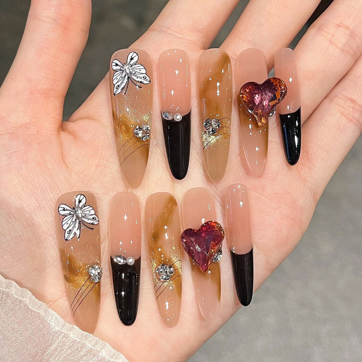 Artistic 3D Butterfly and Gem Nail Extensions Kalsten