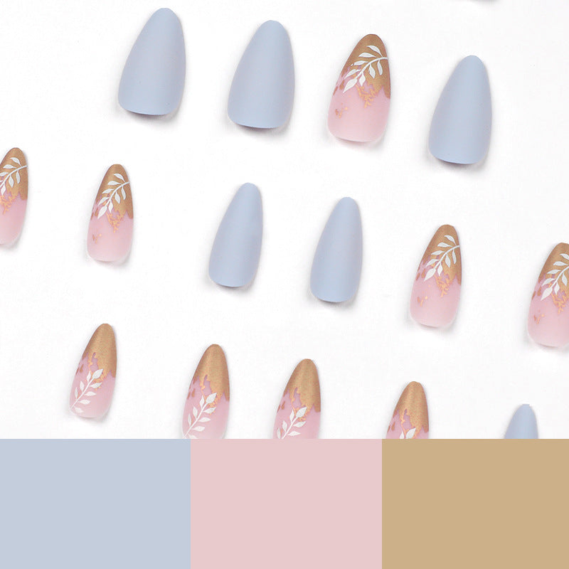 Artificial Stiletto Nails with Elegant Leaf Design Kalsten