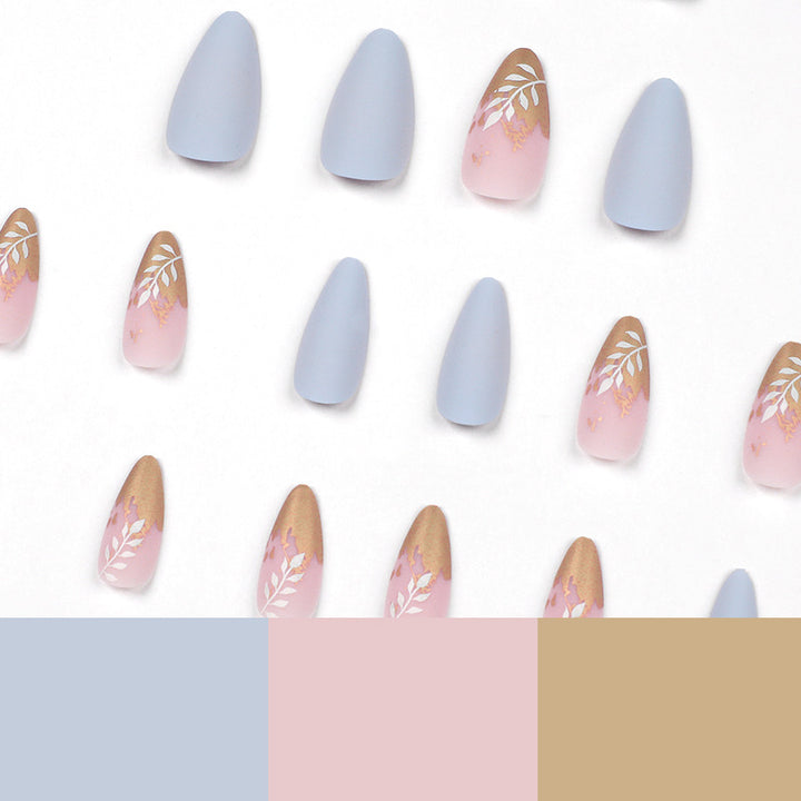 Artificial Stiletto Nails with Elegant Leaf Design Kalsten