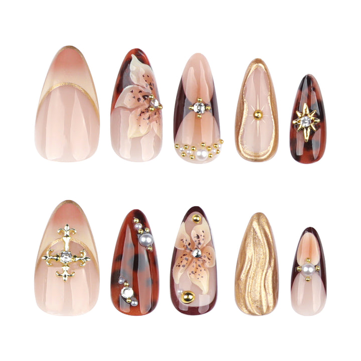 Artful Nail Extensions with Floral Accents Kalsten