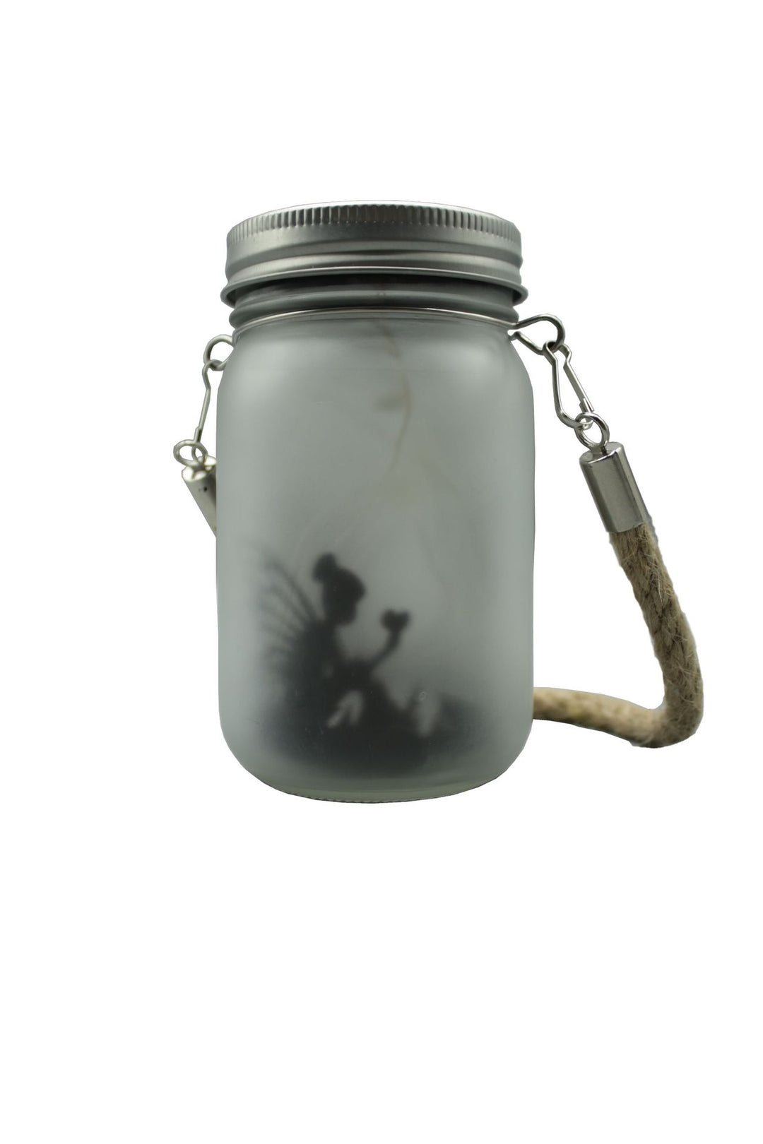 Solar Powered Frosted Fairy Silhouette Mason Jar Lantern With Multicolor LEDs Kalsten