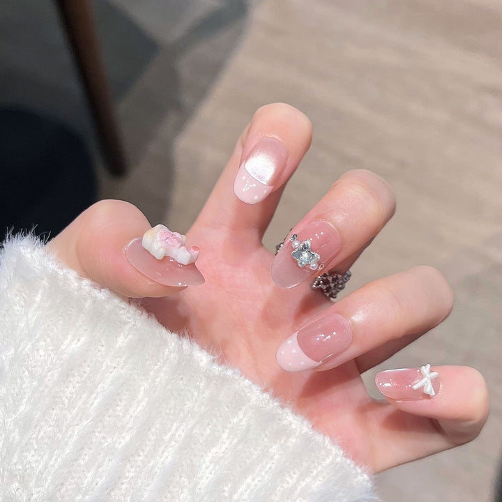 Elegant Floral Embellished Press-On Nail Set Kalsten