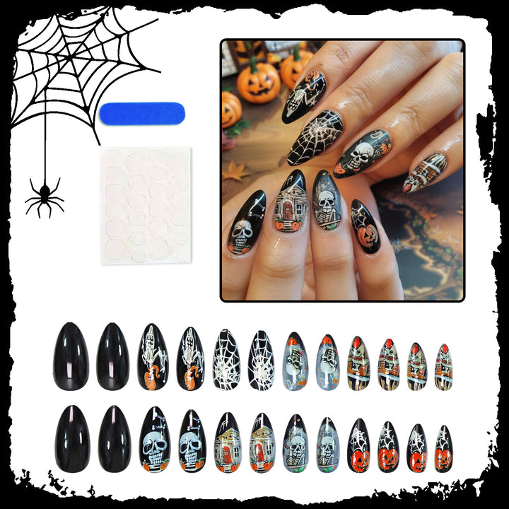 Halloween Nail Set with Creepy Motifs and Creative Designs Kalsten