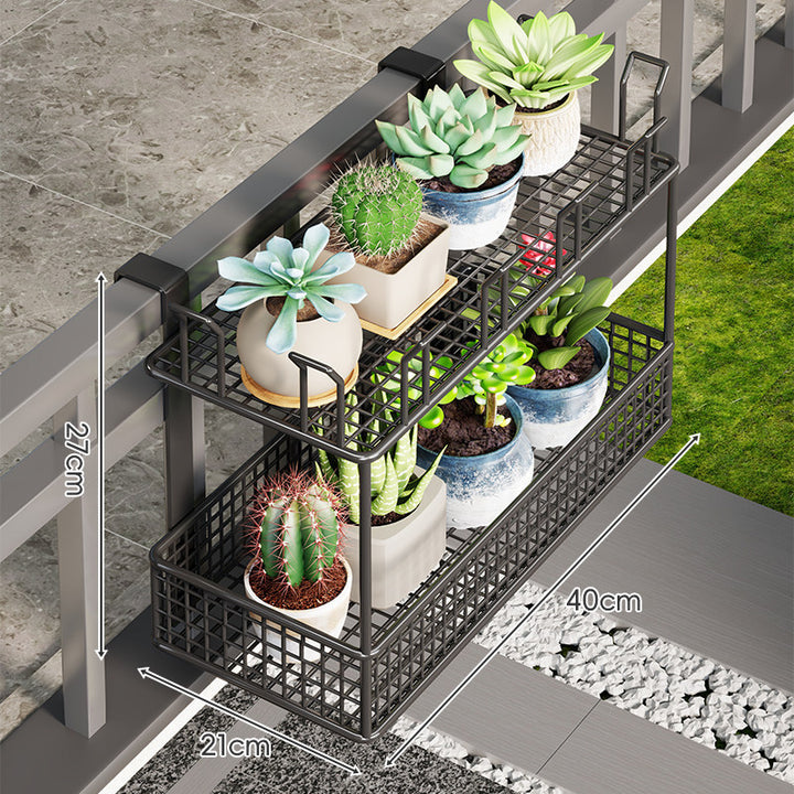 Clamp-On Balcony Rail Planter Basket with Metal Grid Reservoir