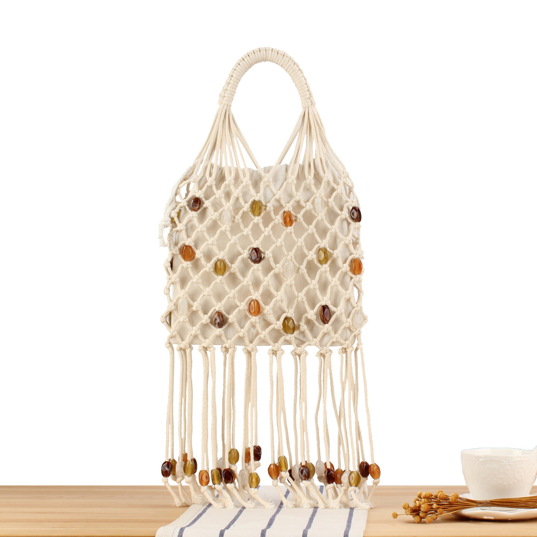Macrame Tote Bag with Unique Bead Decoration Kalsten